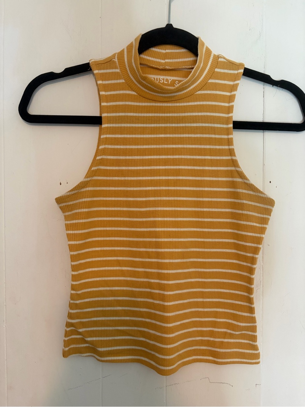 "Seriously Soft" by Aeropostale mock neck stretchy crop top mustard and white